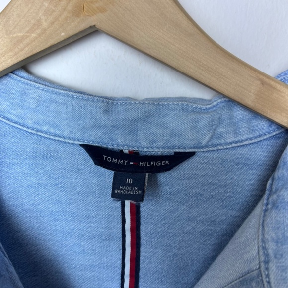 Tommy Hilfiger Denim Maxi Dress Belted Button Down Size 10 Light Wash Sleeveless - Picture 5 of 10